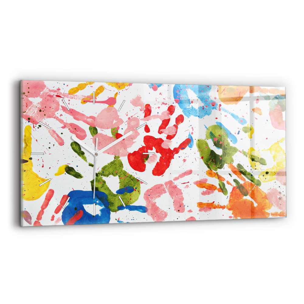 Ceas perete din sticlă orizontale la modă Amprente de mâini ale copiilor