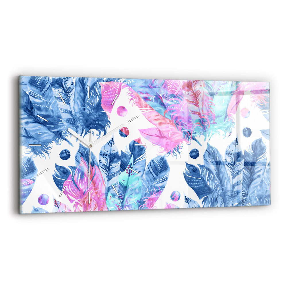 Ceas orizontale de perete din sticlă la modă Pene colorate