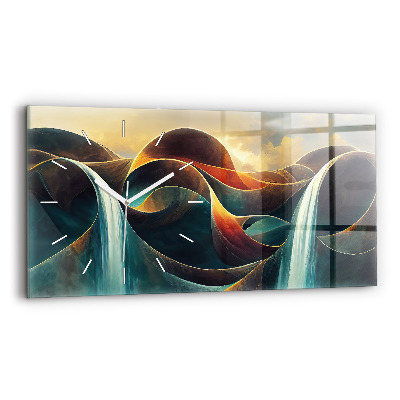 Ceas perete din sticlă orizontale la modă Fundal de cascadă curgătoare