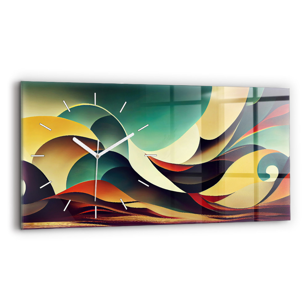 Ceas orizontale de perete din sticlă la modă Fundal de linii abstracte