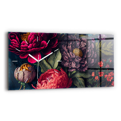 Ceas perete din sticlă orizontale la modă Buchet de flori vintage