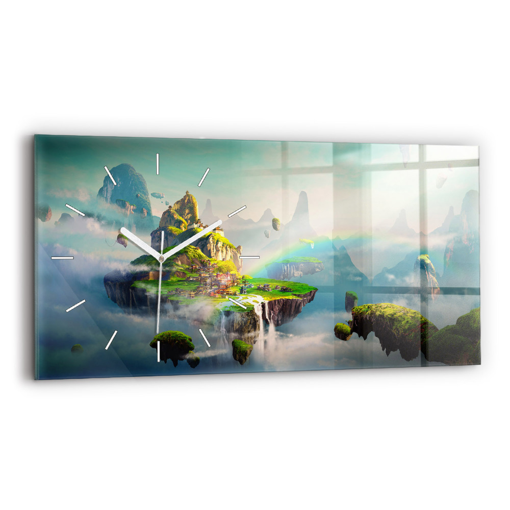 Ceas perete din sticlă orizontale la modă Scene fantastice în stil chinezesc