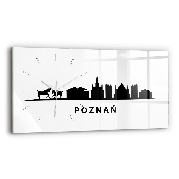 Ceas orizontale de perete din sticlă la modă Grafică panoramică din Poznań