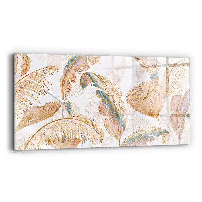 Ceas orizontale de perete din sticlă la modă Model de frunze naturale