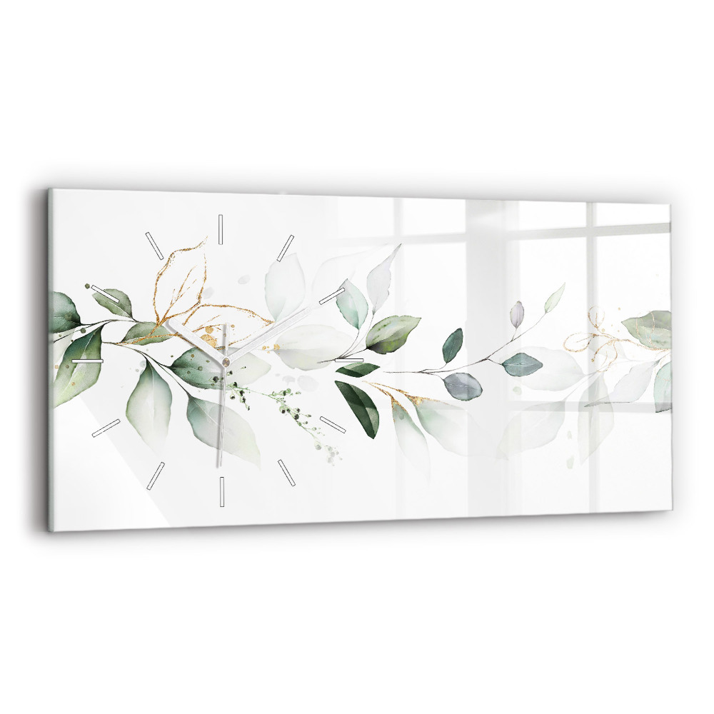 Ceas perete din sticlă orizontale la modă Frunze abstracte