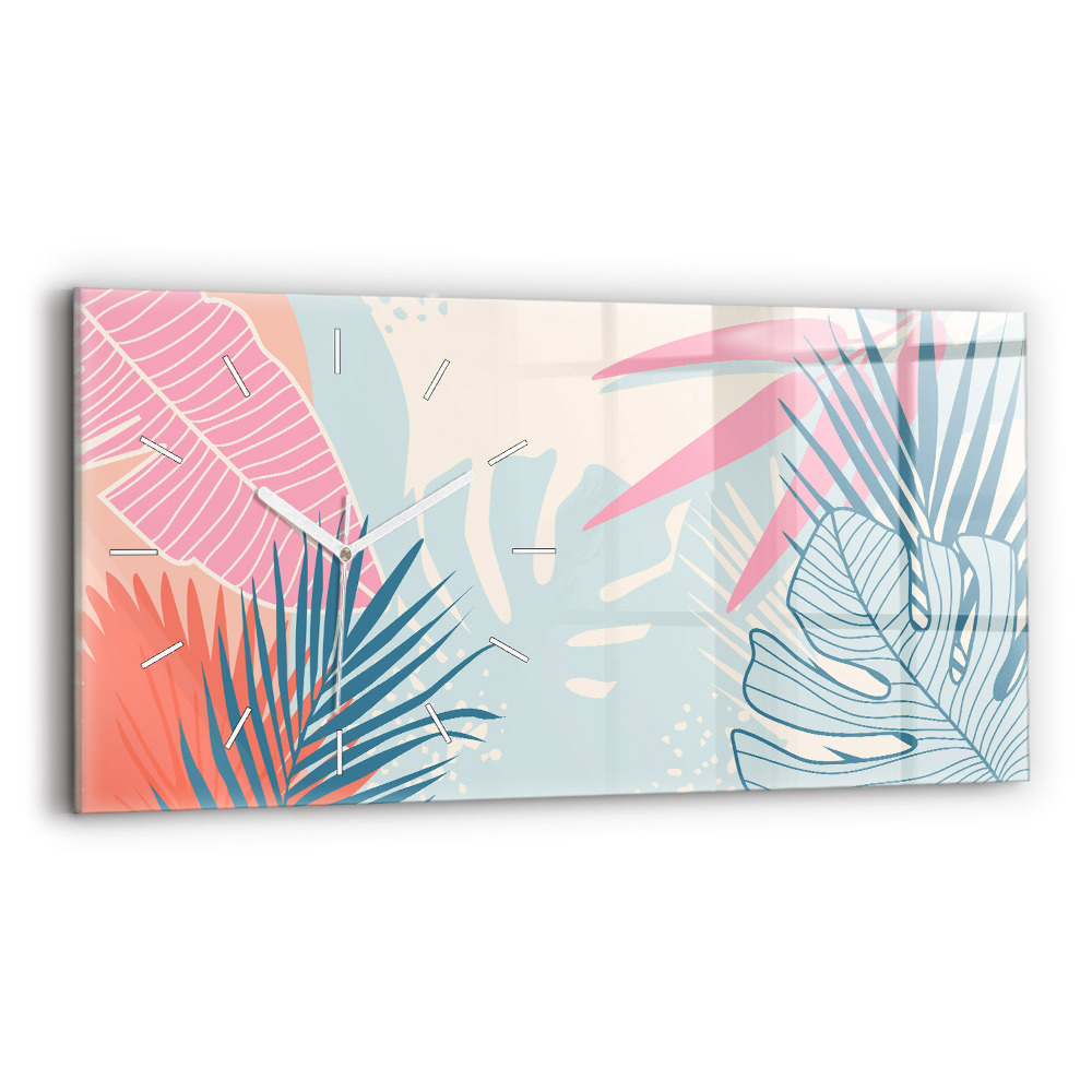 Ceas orizontale de perete din sticlă la modă Frunze pastelate