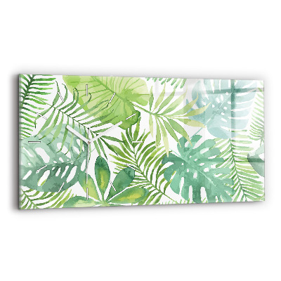 Ceas orizontale de perete din sticlă la modă Frunze verzi