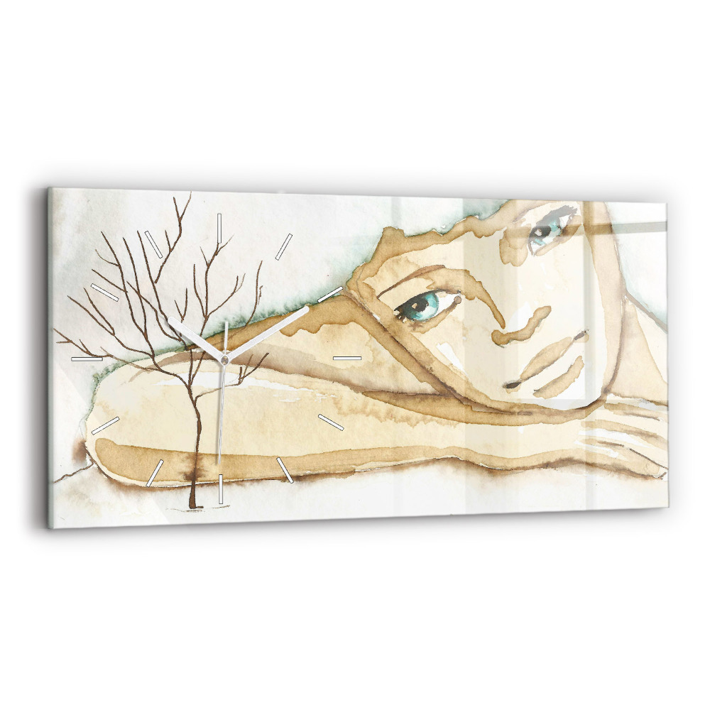 Ceas perete din sticlă orizontale la modă Portretul unei femei