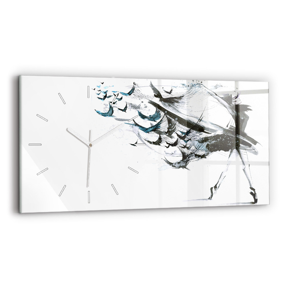 Ceas orizontale de perete din sticlă la modă Femeie dansând balet