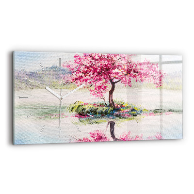 Ceas orizontale de perete din sticlă la modă Mozaic de copac