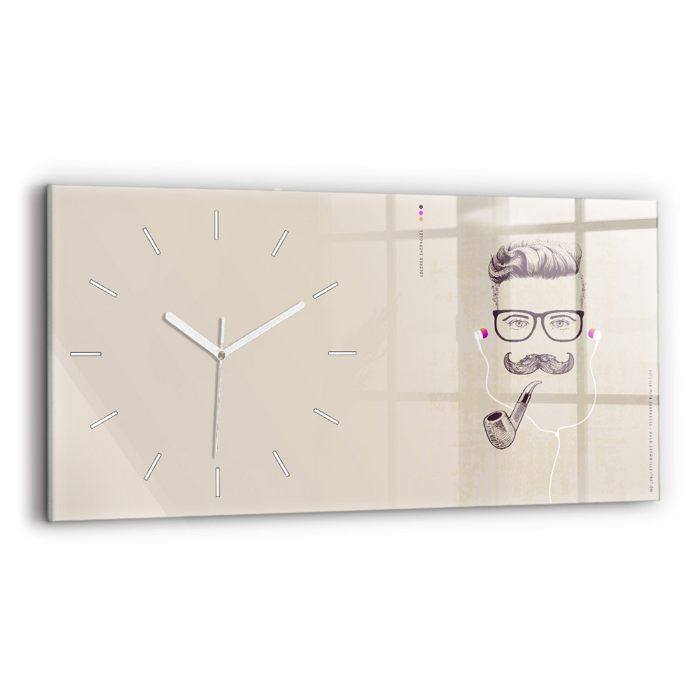 Ceas orizontale de perete din sticlă la modă Bărbat cu o pipă