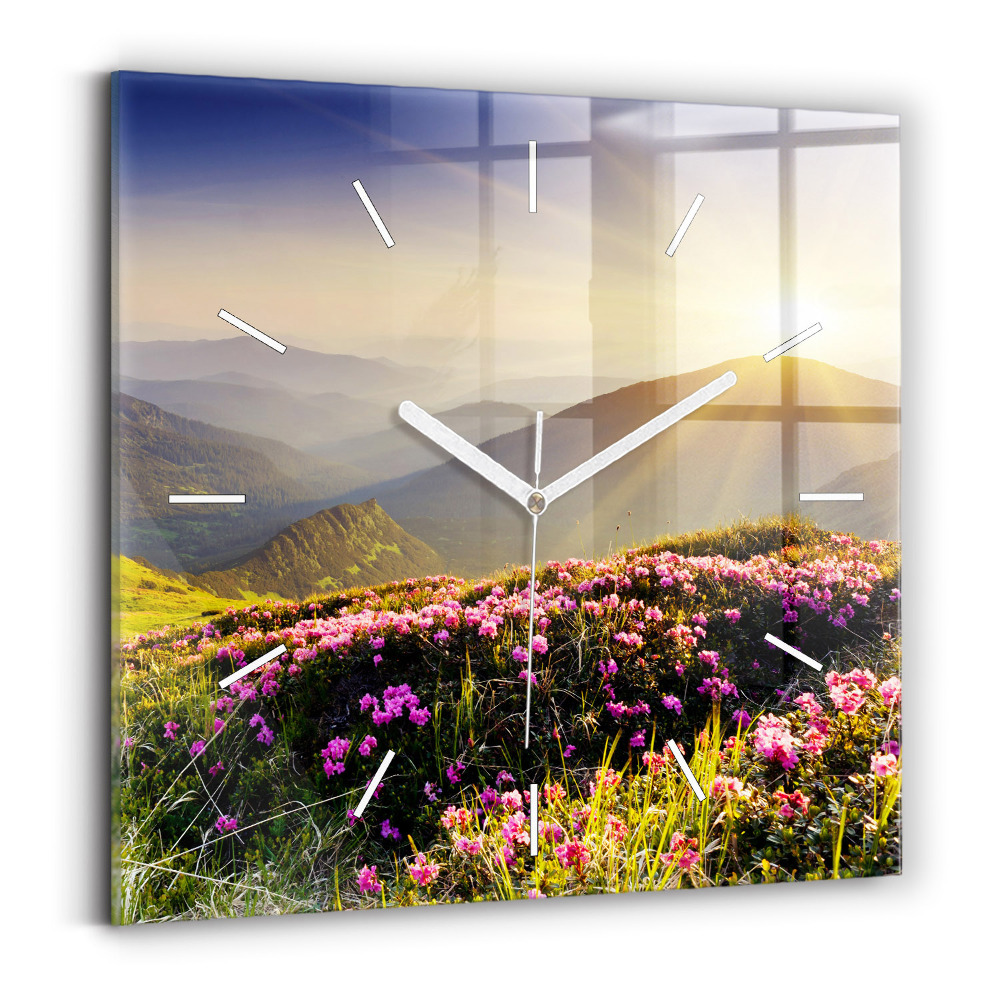 Ceas perete din sticlă pătrat Peisaj montan