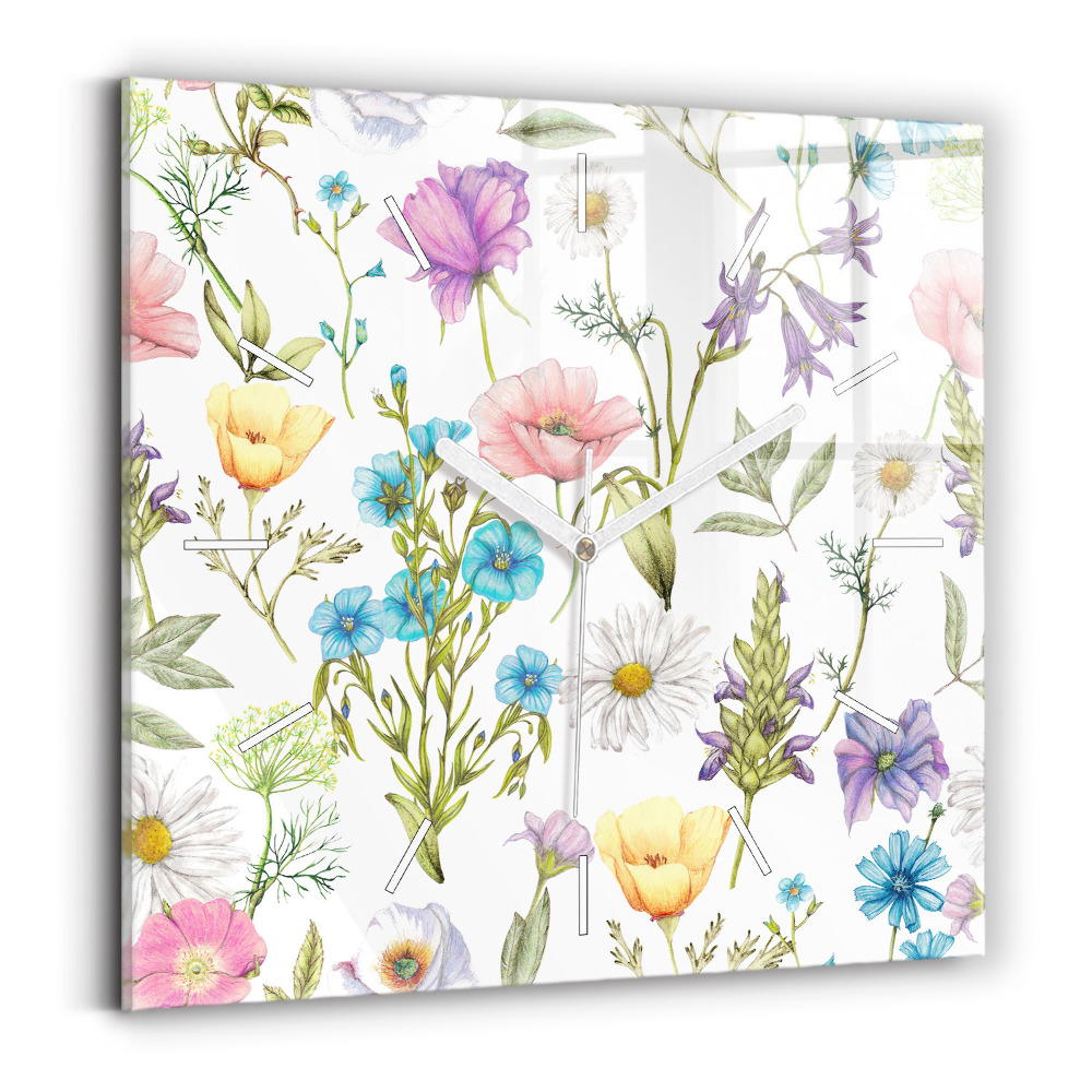 Ceas perete din sticlă pătrat Compoziție florală