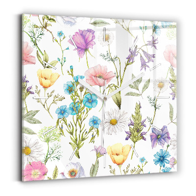 Ceas perete din sticlă pătrat Compoziție florală