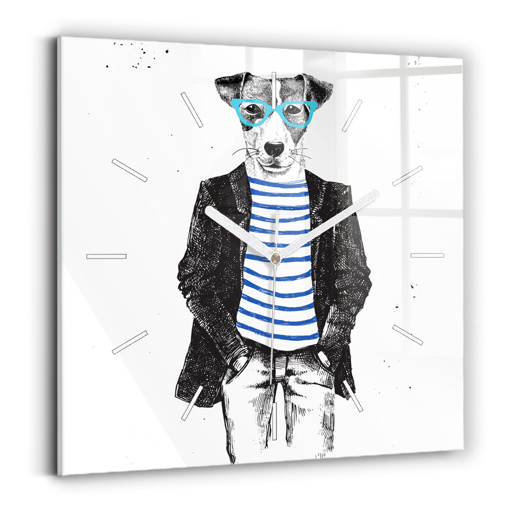 Ceas perete din sticlă pătrat Un câine într-un corp uman