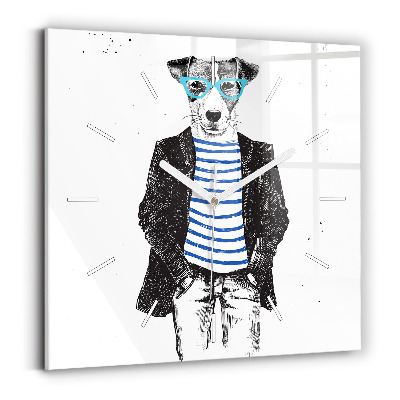 Ceas perete din sticlă pătrat Un câine într-un corp uman