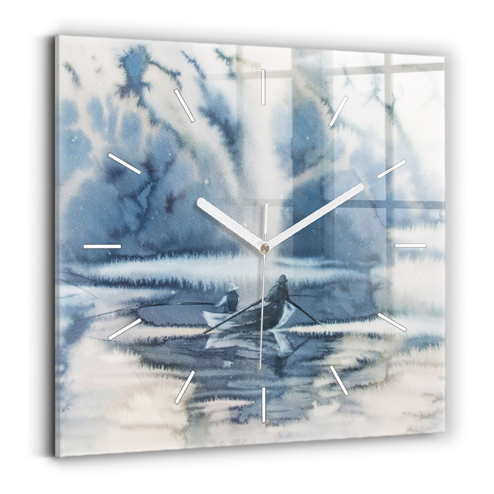 Ceas perete din sticlă pătrat Lacul Łódka de iarnă