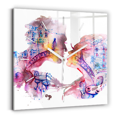 Ceas perete din sticlă pătrat Două trupuri, un suflet