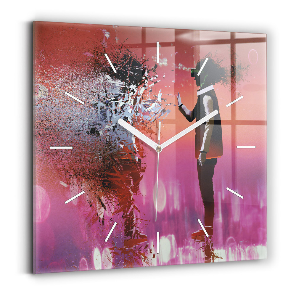 Ceas perete din sticlă pătrat Spațiul cibernetic