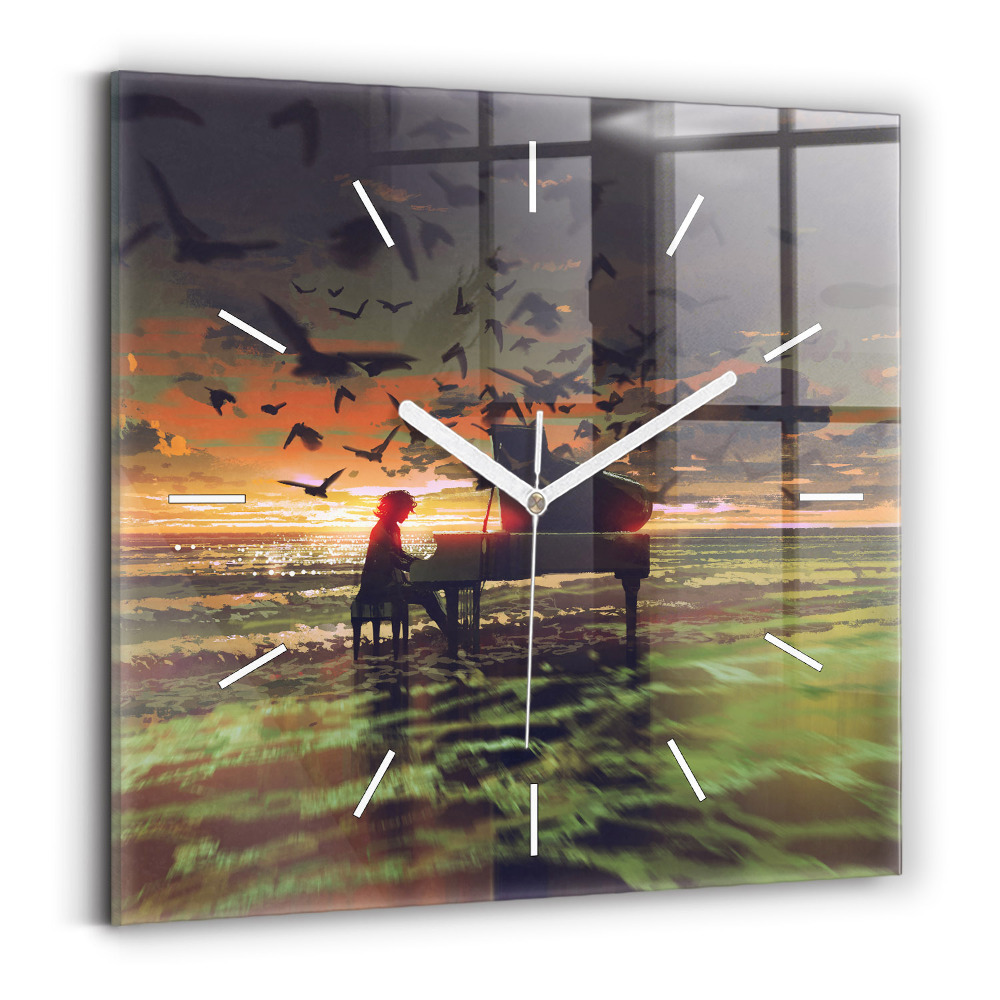 Ceas perete din sticlă pătrat Concert pe plajă