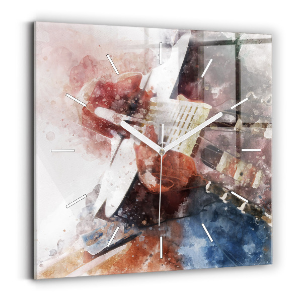 Ceas pătrat de perete din sticlă Vizualizare chitară