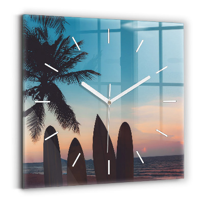 Ceas perete din sticlă pătrat Surfing pe plajă
