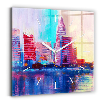 Ceas pătrat de perete din sticlă Abstracție de zgârie-nori