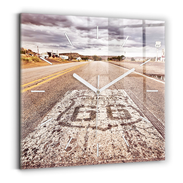 Ceas pătrat de perete din sticlă Ruta 66 SUA