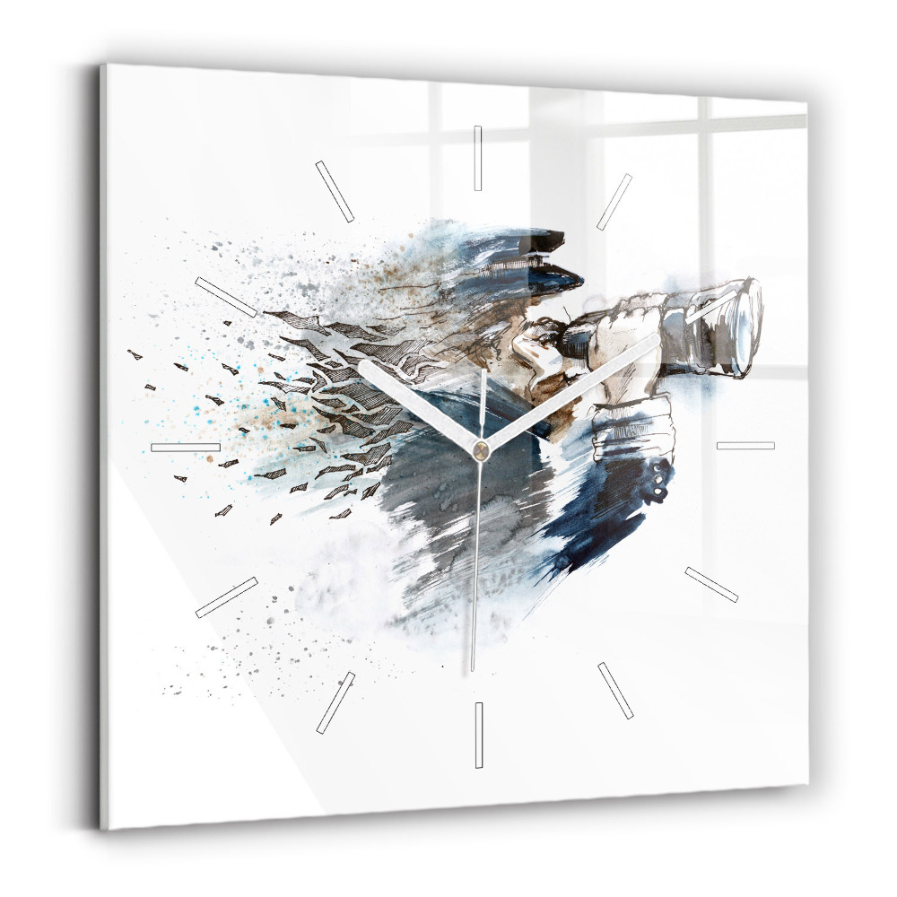 Ceas perete din sticlă pătrat Căpitan cu binoclu