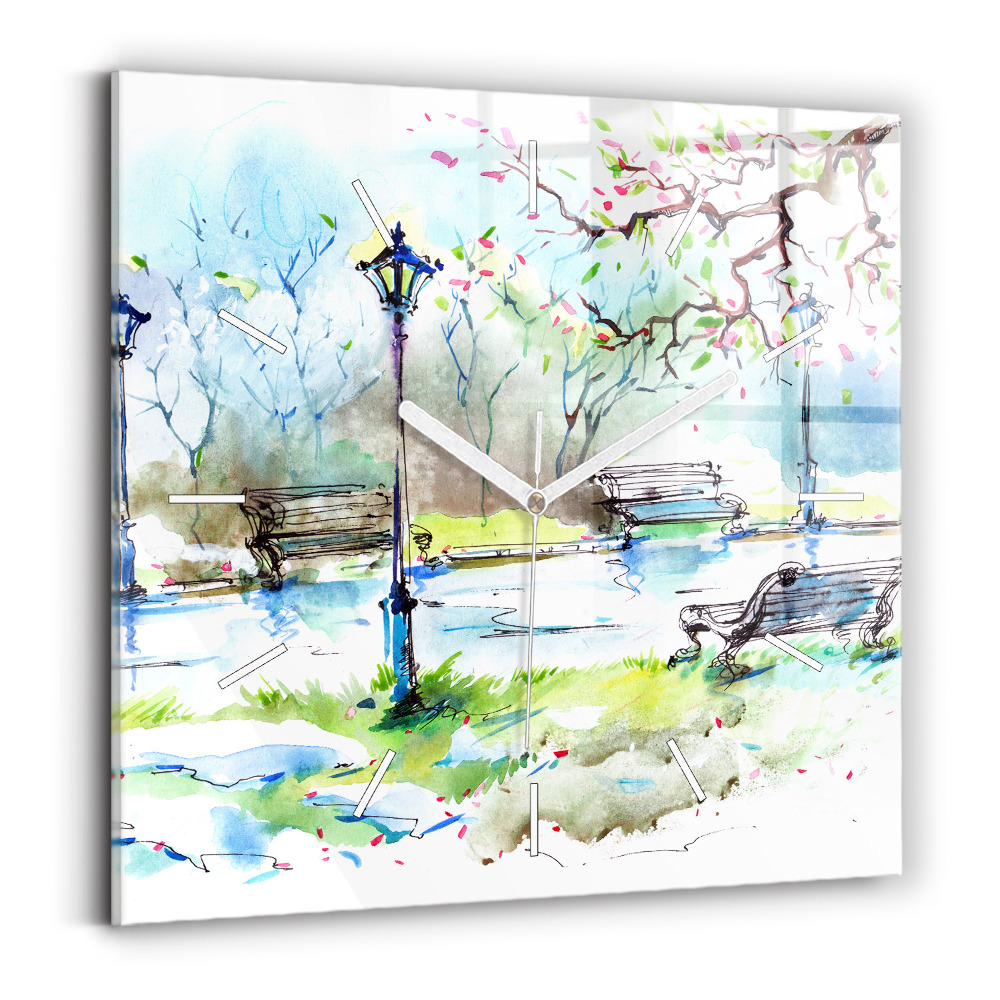 Ceas perete din sticlă pătrat Primăvară pitorească