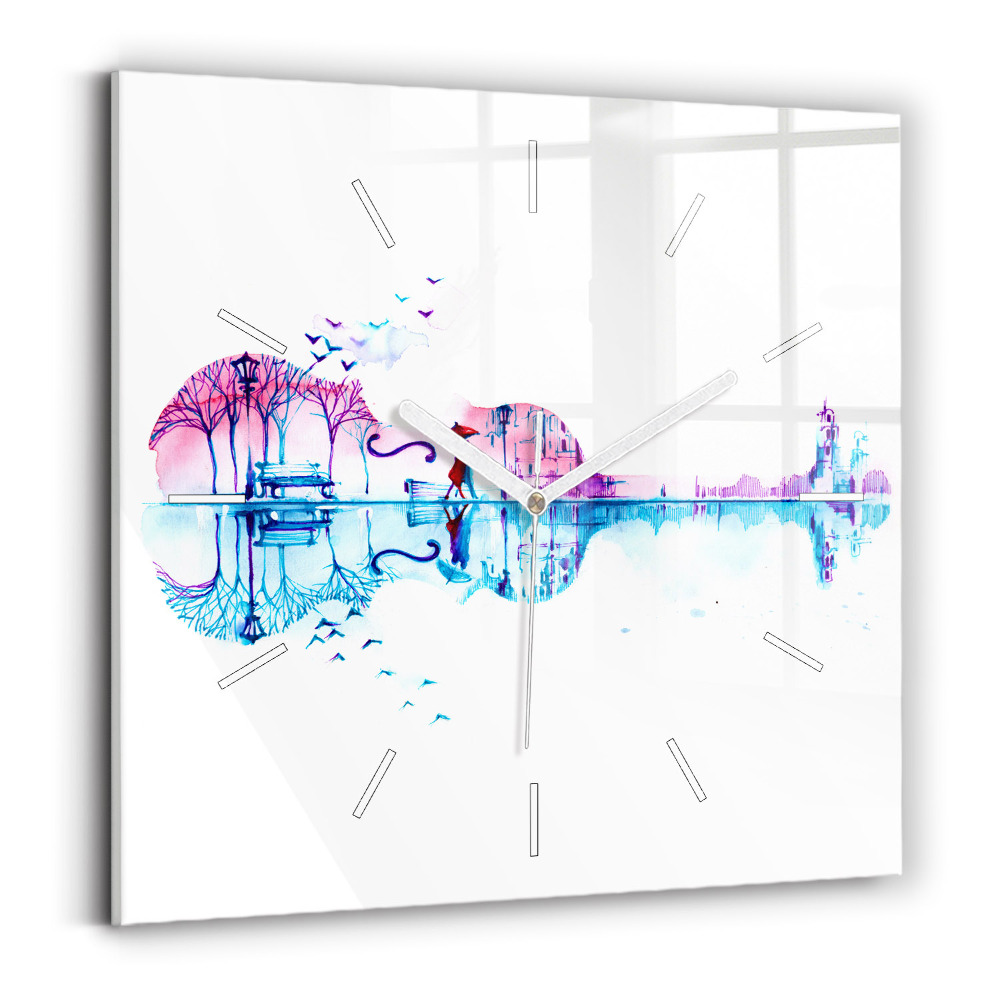 Ceas perete din sticlă pătrat Lacul Parcului Violoncelului