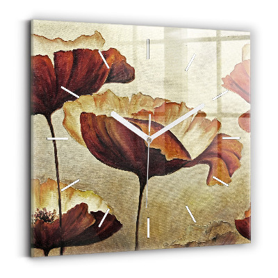 Ceas perete din sticlă pătrat Maci pictați