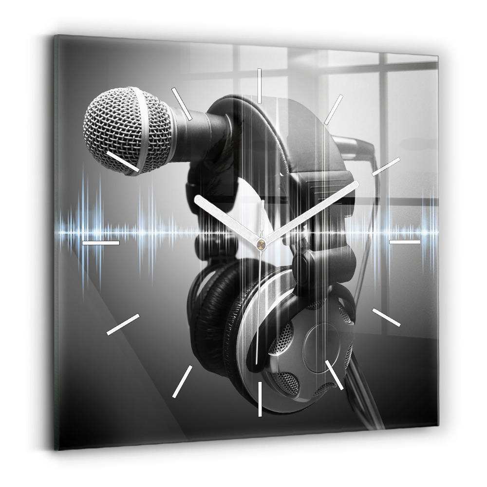 Ceas perete din sticlă pătrat Microfon și căști