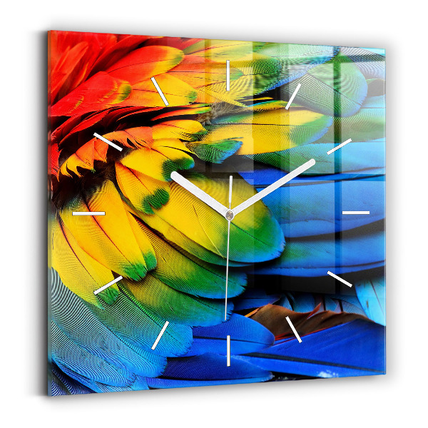 Ceas perete din sticlă pătrat Aripi de pasăre colorate