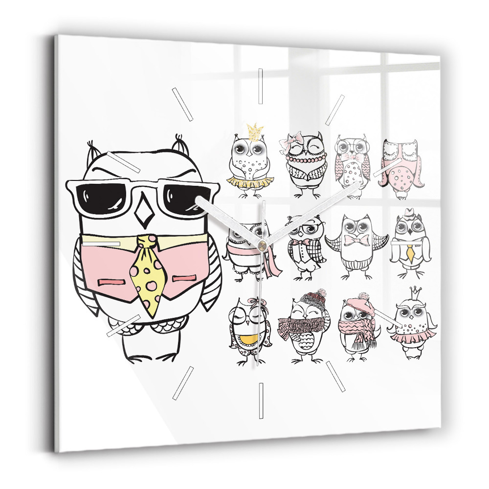 Ceas pătrat de perete din sticlă Poster bufniță vintage