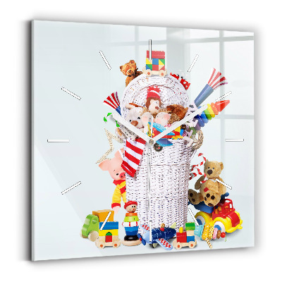 Ceas perete din sticlă pătrat Coș de răchită cu jucării