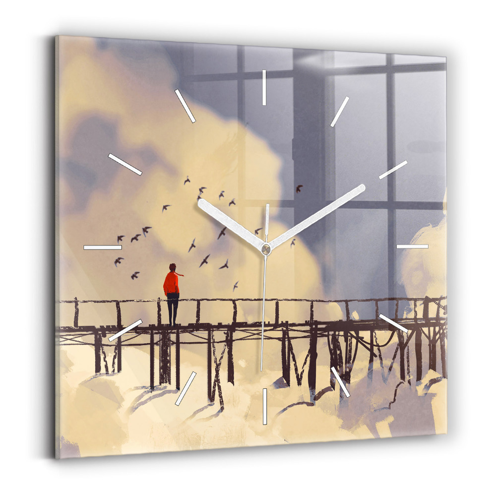 Ceas pătrat de perete din sticlă Bărbat pe podul vechi