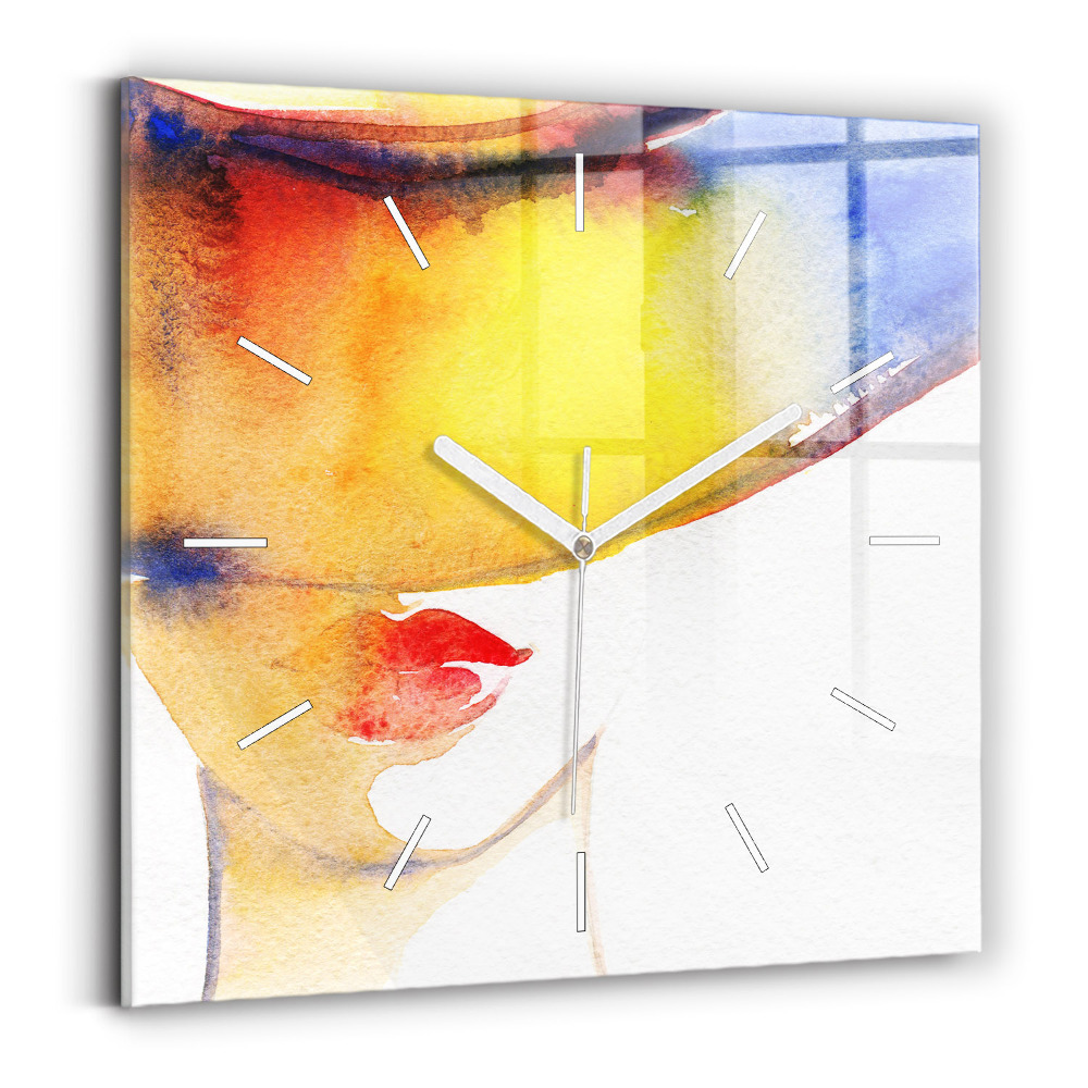 Ceas pătrat de perete din sticlă Femeie cu pălărie