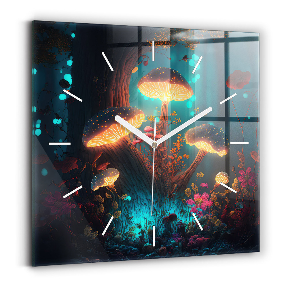 Ceas perete din sticlă pătrat Ciuperci de pădure și halucinogene
