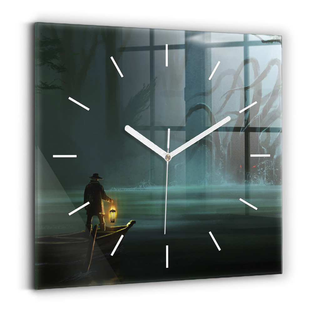 Ceas pătrat de perete din sticlă Omul și monstrul în mlaștină