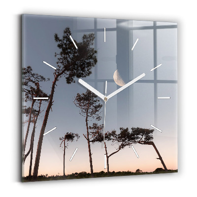 Ceas perete din sticlă pătrat Semilună și copaci