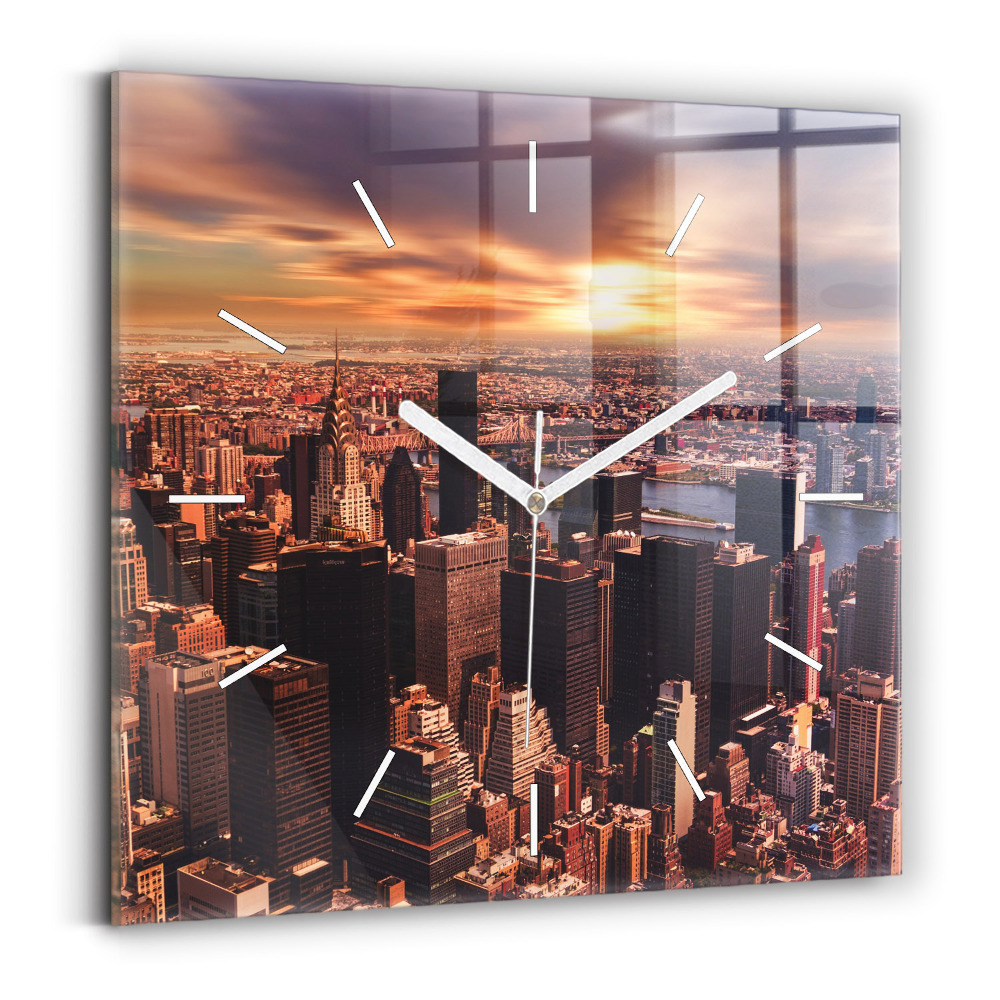 Ceas pătrat de perete din sticlă Panorama orașului spre vest