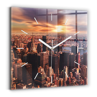 Ceas pătrat de perete din sticlă Panorama orașului spre vest