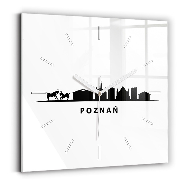 Ceas perete din sticlă pătrat Grafică panoramică din Poznań