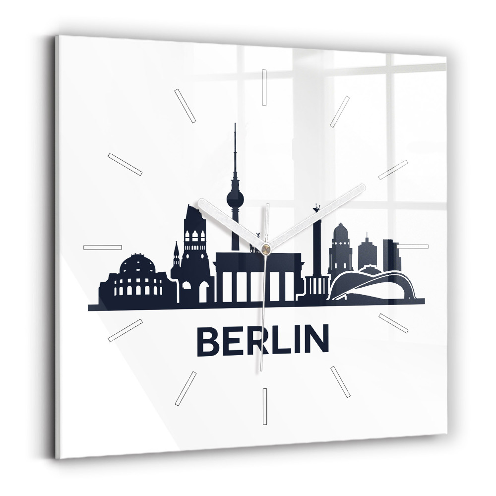 Ceas perete din sticlă pătrat Ilustrație a orașului Berlin