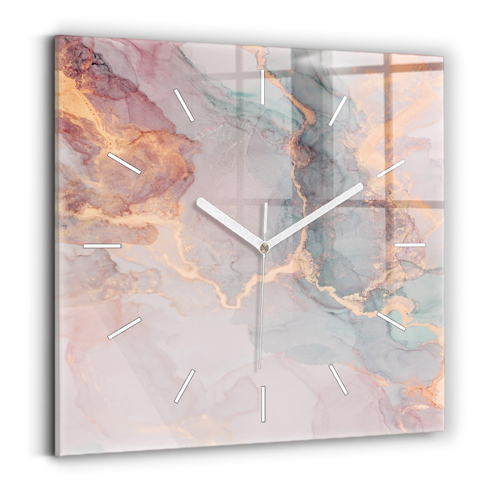 Ceas perete din sticlă pătrat Textură de marmură