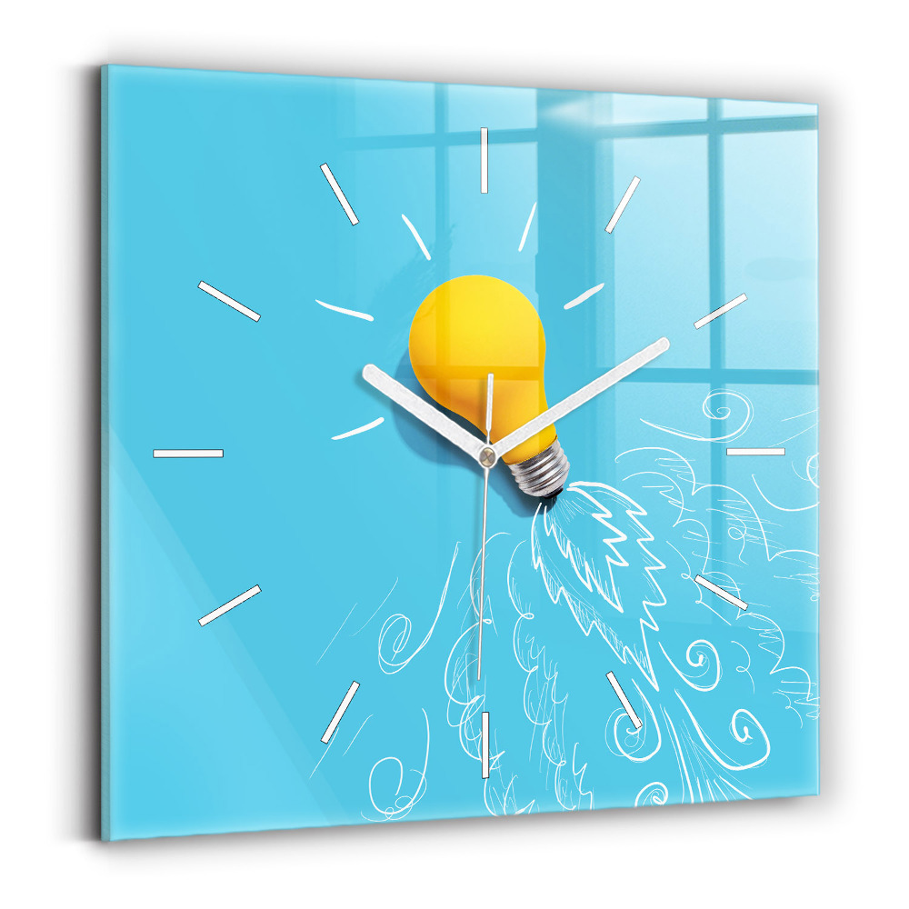 Ceas pătrat de perete din sticlă Desenul unui bec