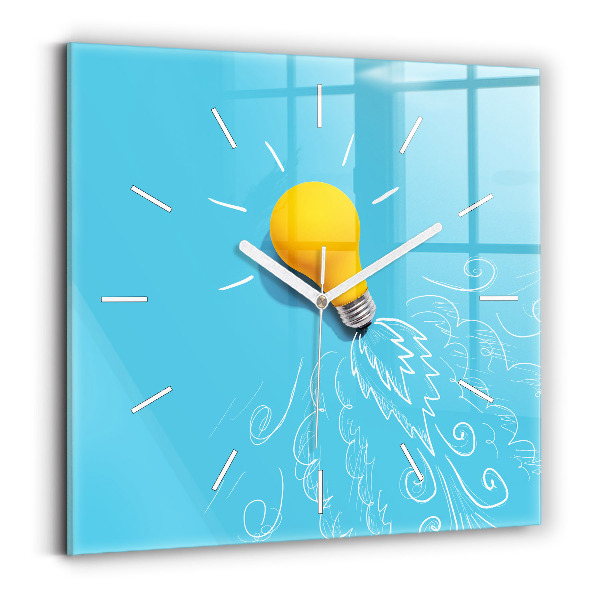 Ceas pătrat de perete din sticlă Desenul unui bec