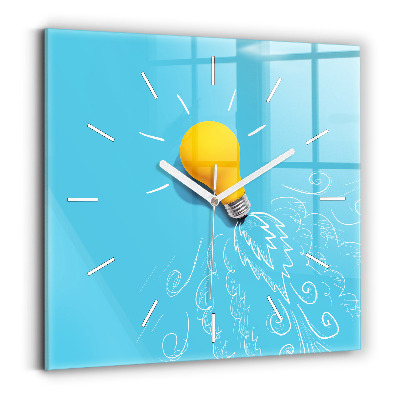 Ceas pătrat de perete din sticlă Desenul unui bec
