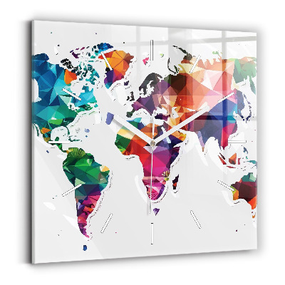 Ceas perete din sticlă pătrat Triunghiuri ale hărții lumii